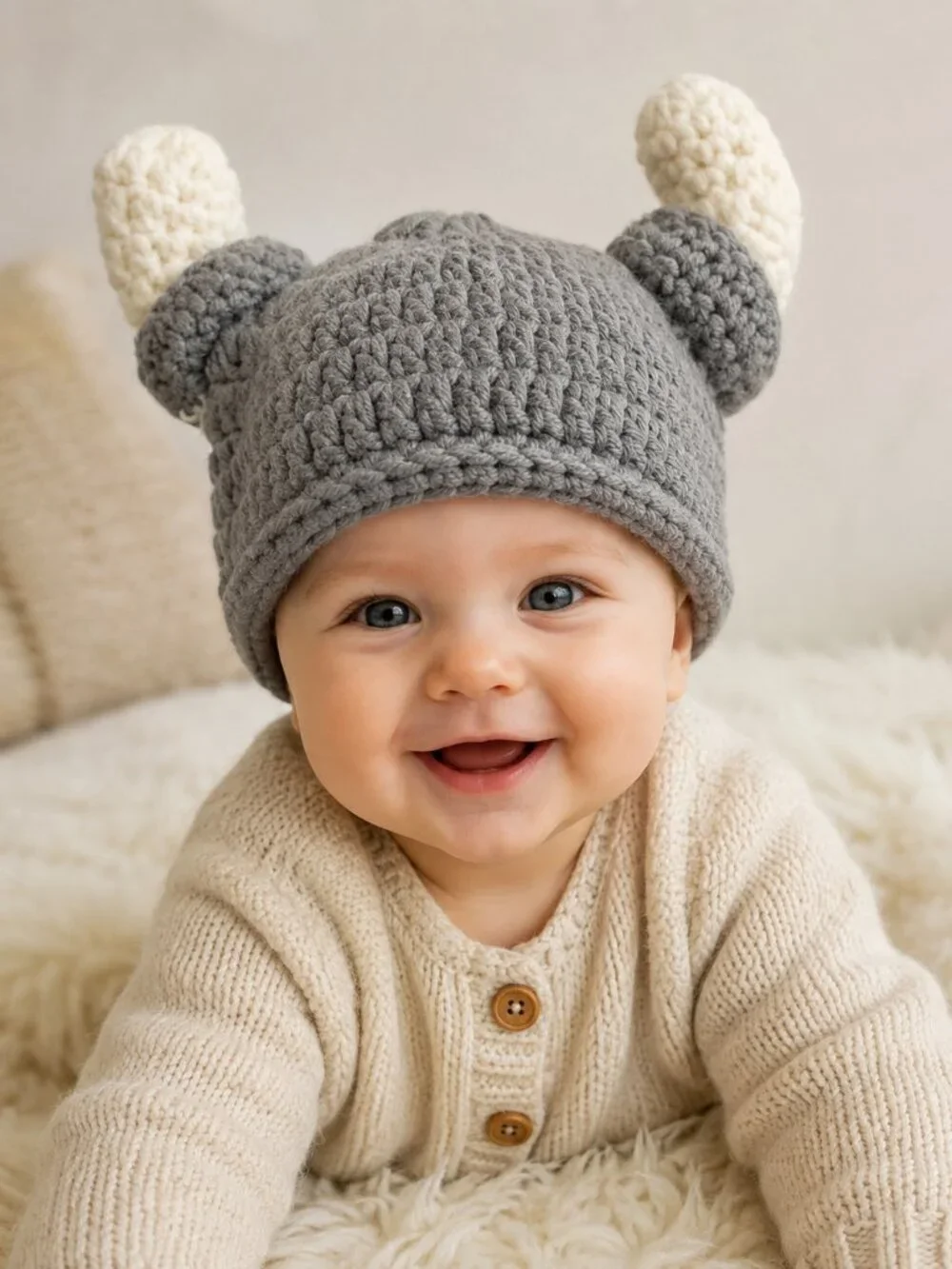 Handmade crochet baby viking hat